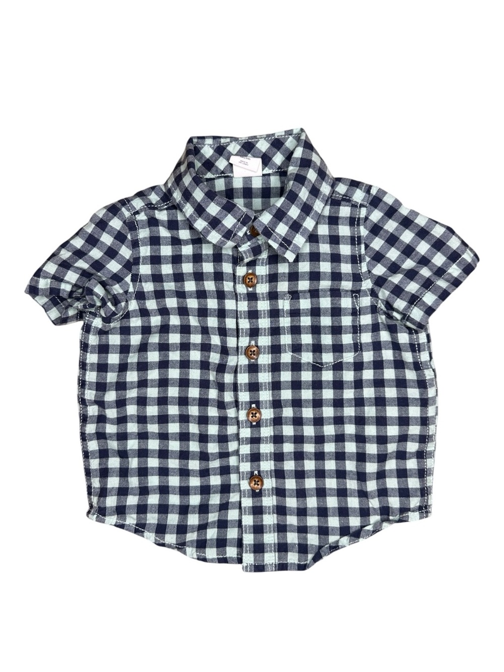 GAP Navy and White Gingham Short-Sleeve Button-Down Shirt